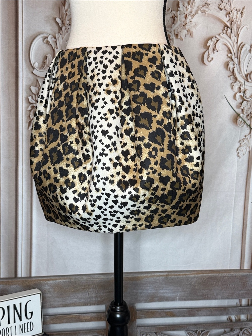 RED Valentino Leopard Print Bubble Mini Skirt - Gold, Black, White